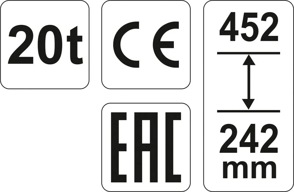 Hidravlični dvigalk Yato YT-17007, 12 t, 242–452 mm, črn