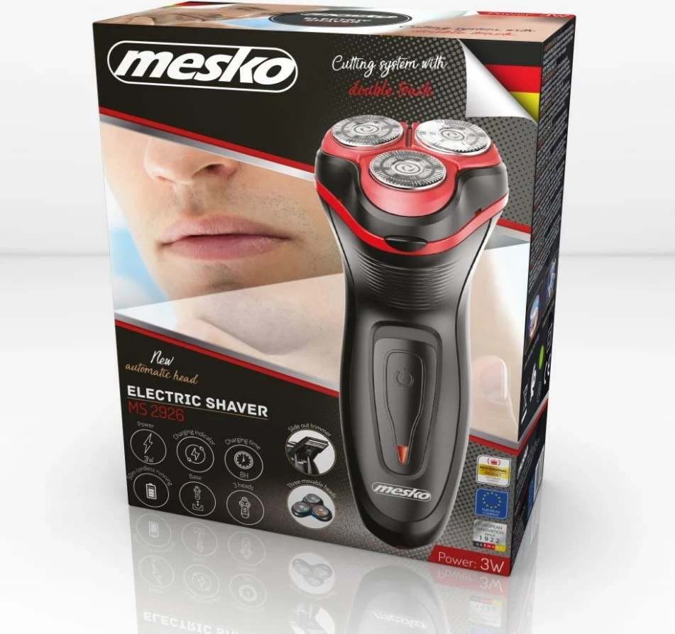 Električni brivnik Adler MS 2926, za moške, s trimerjem, črno/rdeč