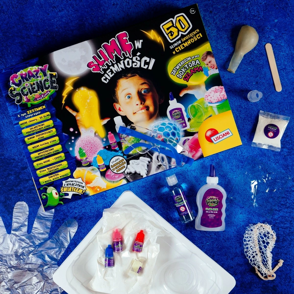 Set za znanstvene poskuse s svetlečim slime-om, Lisciani Crazy Science, 304-PL89239, z različnimi dodatki