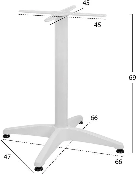 Aluminijasta osnova s 4 nogami 65x65x70 cm s križem 48x48 cm FH448.02 Bela