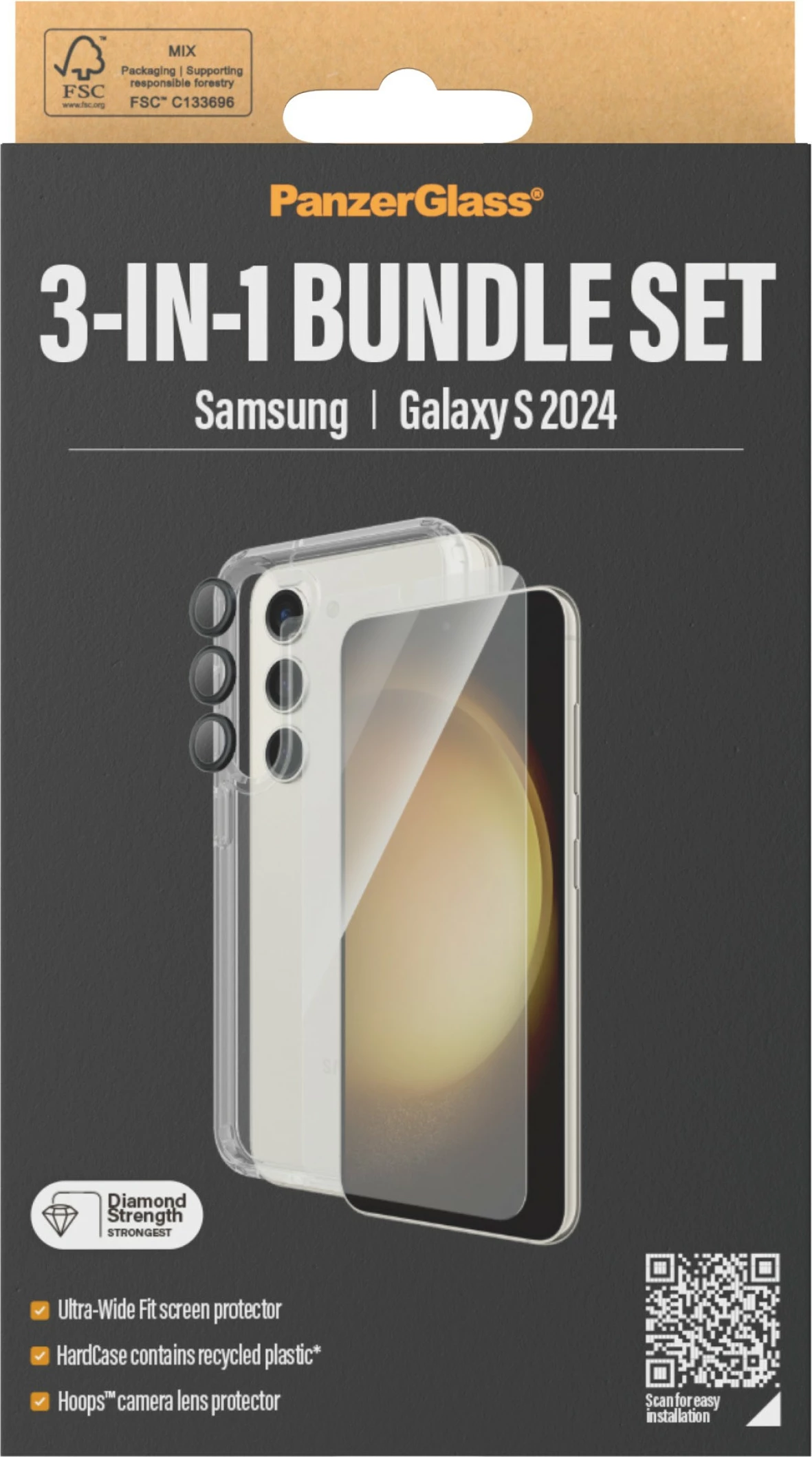 Transparenten 3-v-1 zaščitni komplet za Samsung Galaxy S24 PanzerGlass
