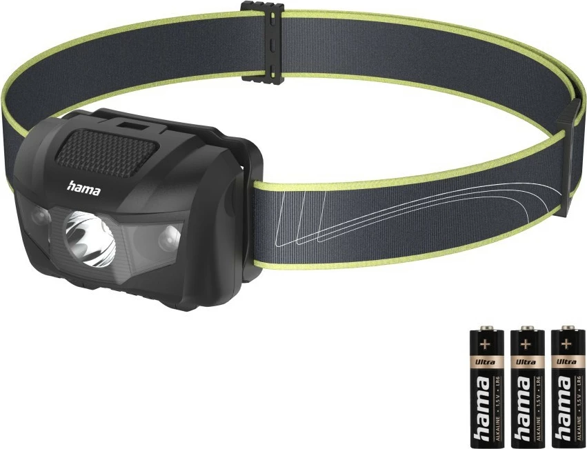 Čelna svetilka Hama HL200, 200 lm, 4 načini svetlobe, IP44, na baterije AAA, črna