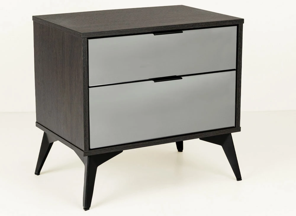 Nočna omarica, 2 predala, črni hrast z ogledalom Specchio, 58x39x55