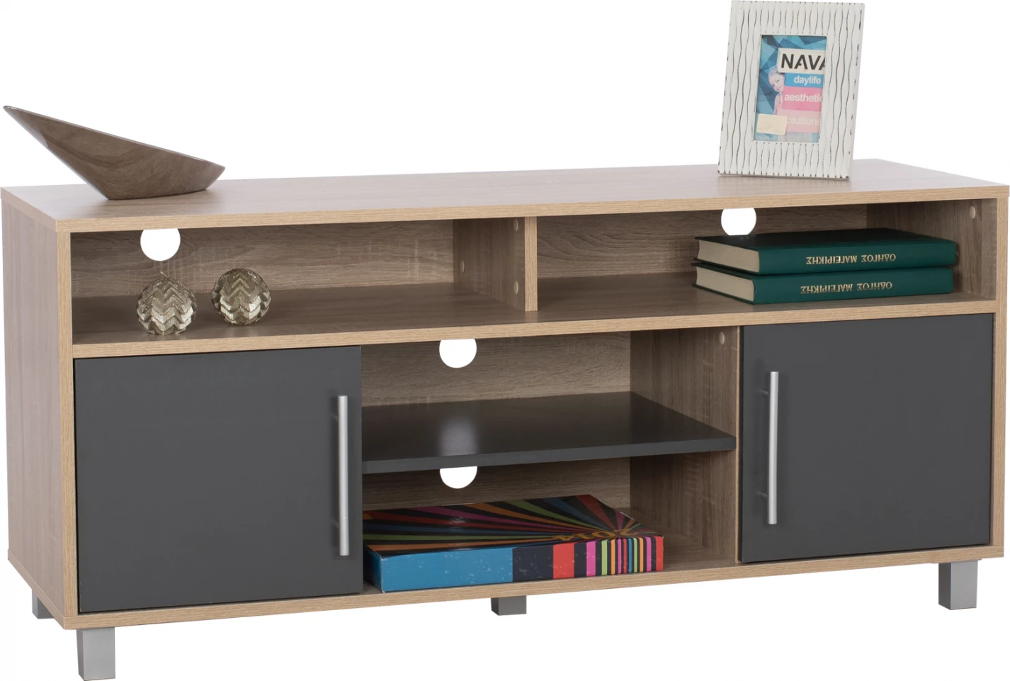 TV omarica iz melamina DANNA v sivi in sonama barvi 120x40x55 cm