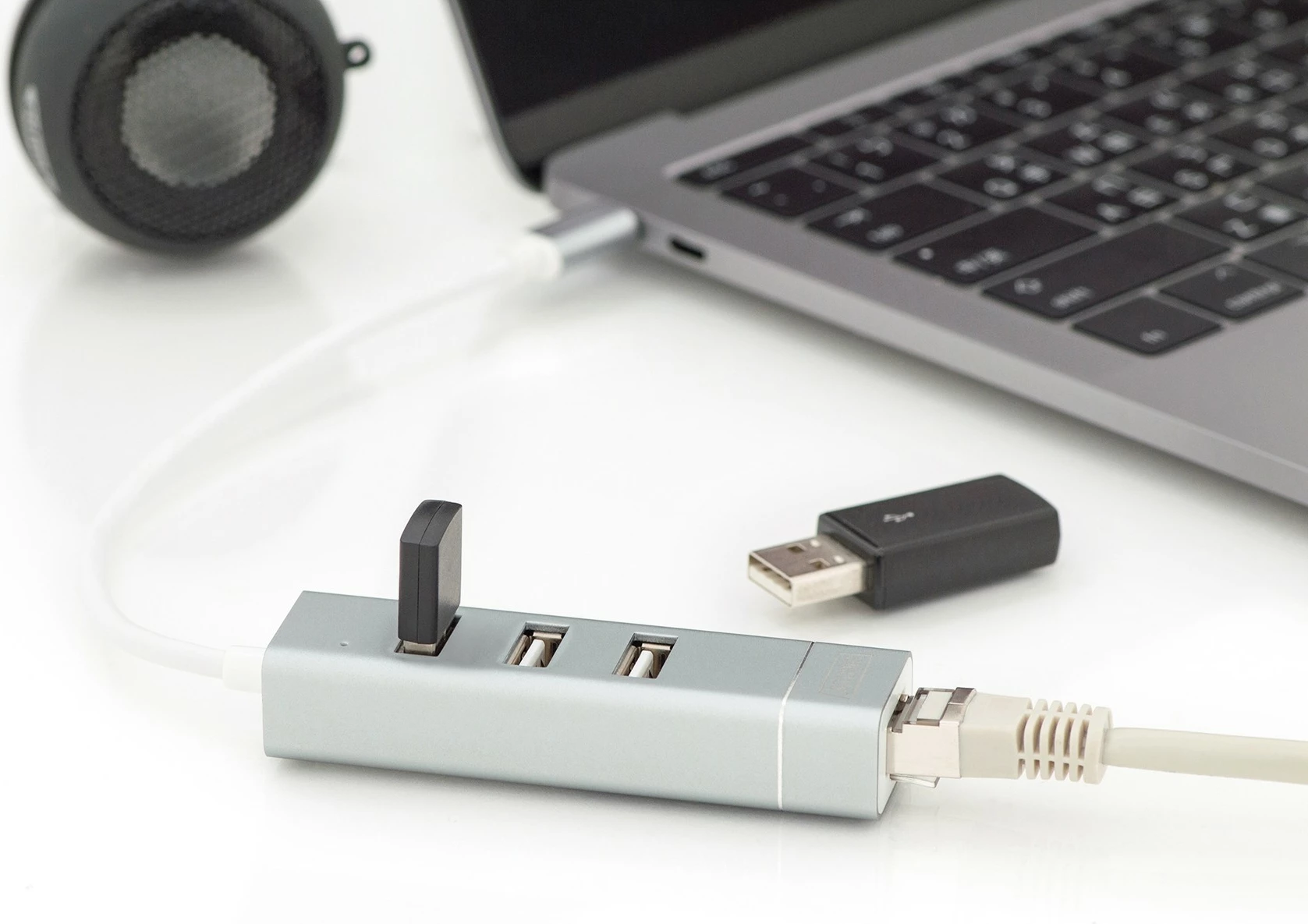 USB razširitveni hub, 3 vrata, Ethernet, alumin - Digitus