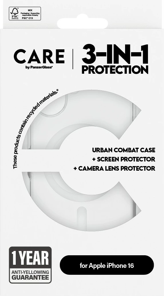 Mrežica zaščitna PanzerGlass CARE Flagship 3-v-1 za iPhone 16, prozorna