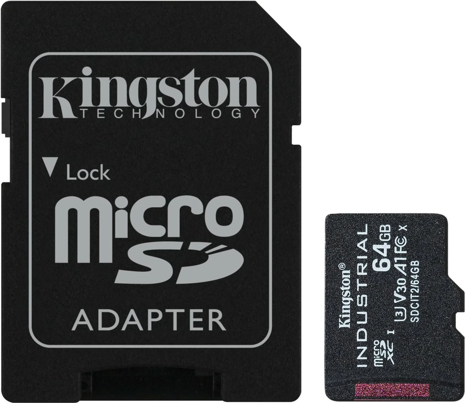Industrijska kartica pomnilnika 64GB microSD s kartico-adapter, Kingston, črna
