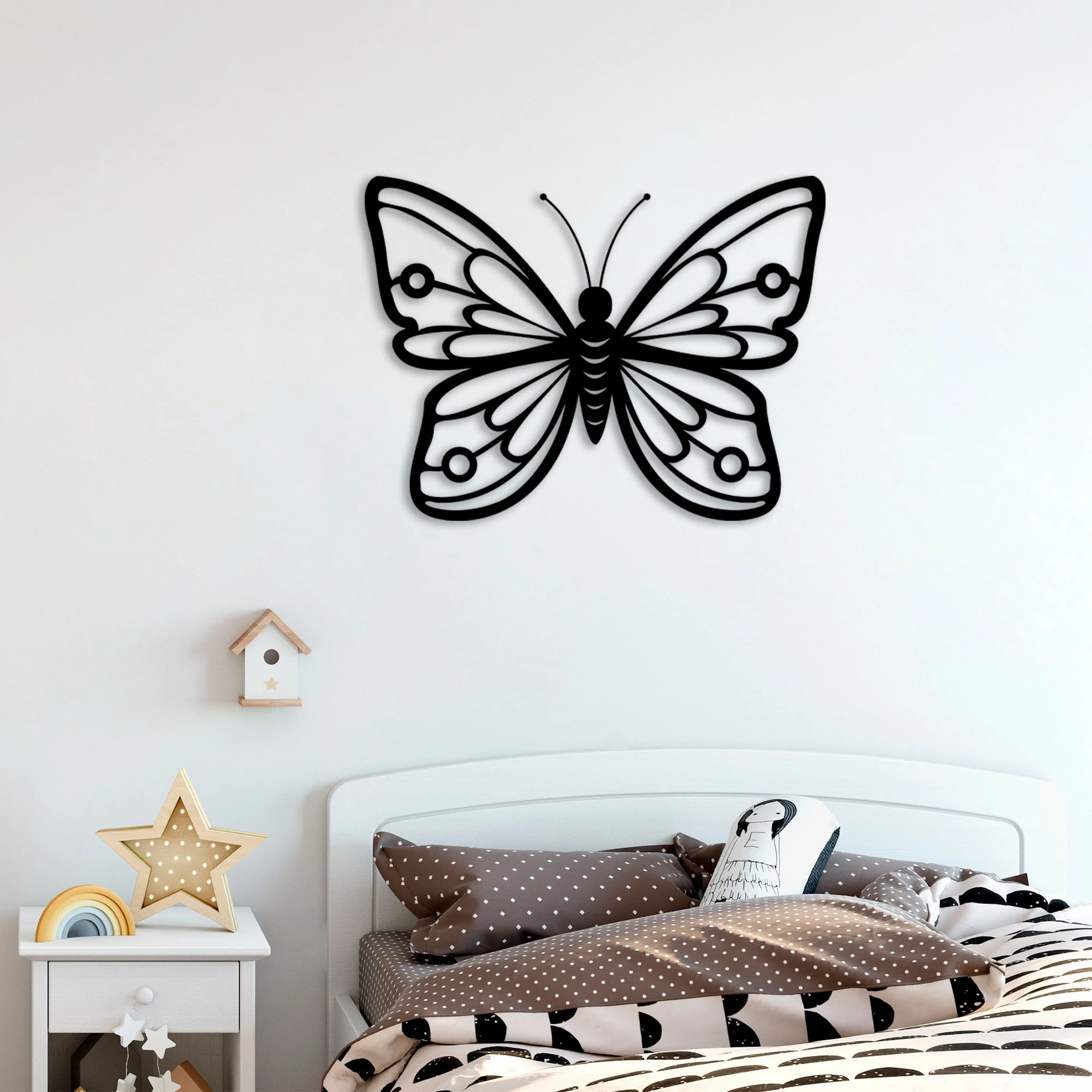 Kovinski stenski dekor, metulj, Wallity, črn, 60 x 45 cm