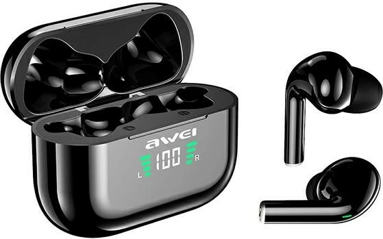 Brezžične slušalke Bluetooth 5.1, AWEI T29P TWS, z mikrofonom, črne, s polnilno postajo
