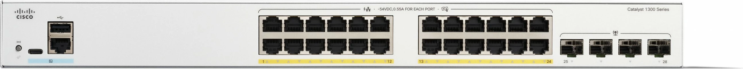Strežniški preklopnik Cisco Catalyst 1300-24FP-4G, 24x GE, PoE, 4x1GE SFP, upravljan