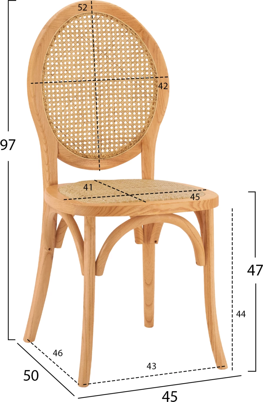 Leseni stol z ovalnim naslonom in ratanom v naravni barvi FH8745.01 45x50x97