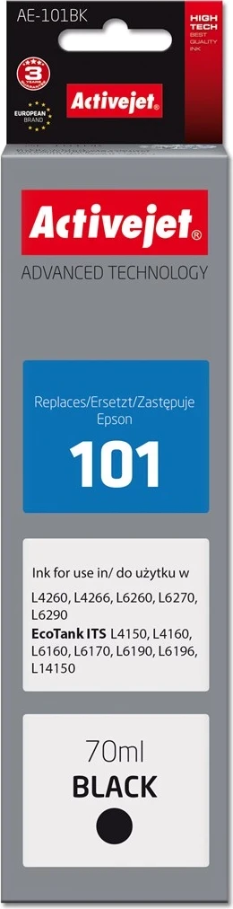 Zamenjava črnila Activejet AE-101BK, 70 ml, črno za Epson 101