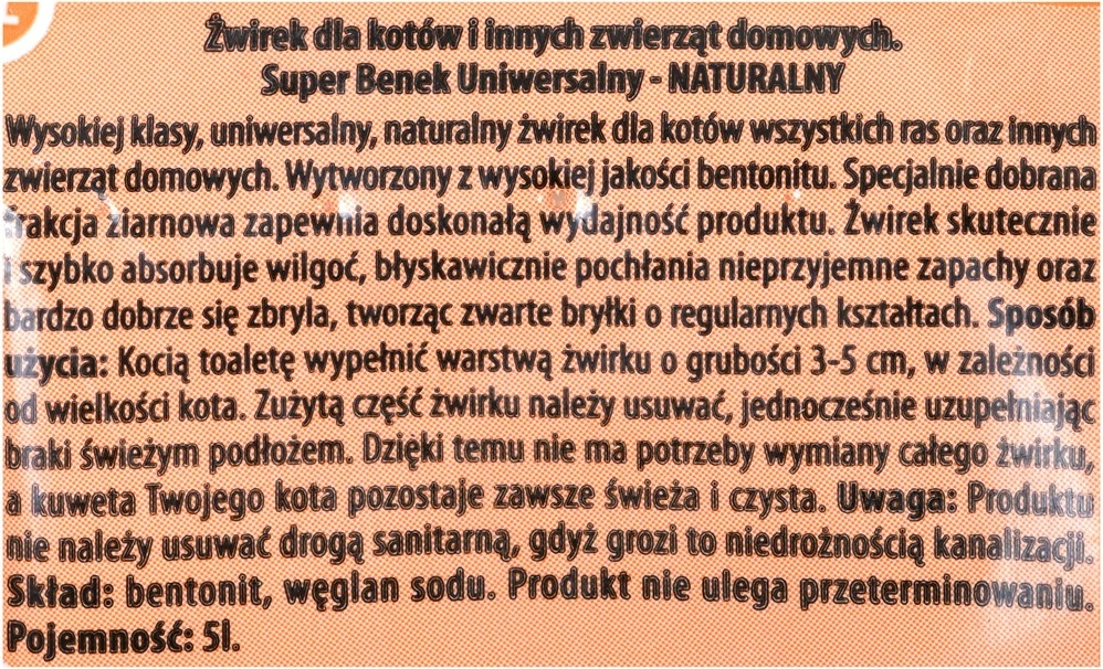 Mačji pesek CERTECH SUPER BENEK UNIVERSAL, bentonit, naraven, 5 L