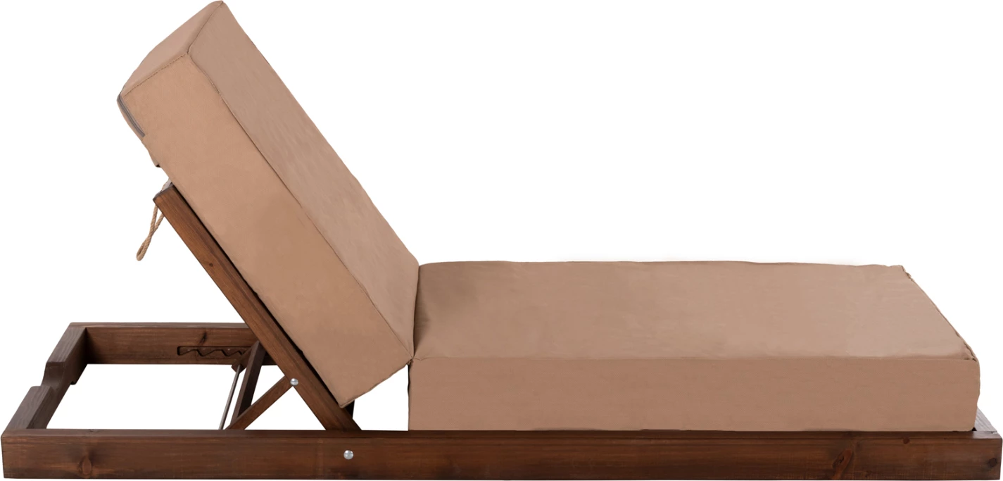 Plažni ležalnik nizki IKARIA FH10622.04 iz borovega lesa v barvi oreha - moka tekstilene - blazina debeline 20 cm