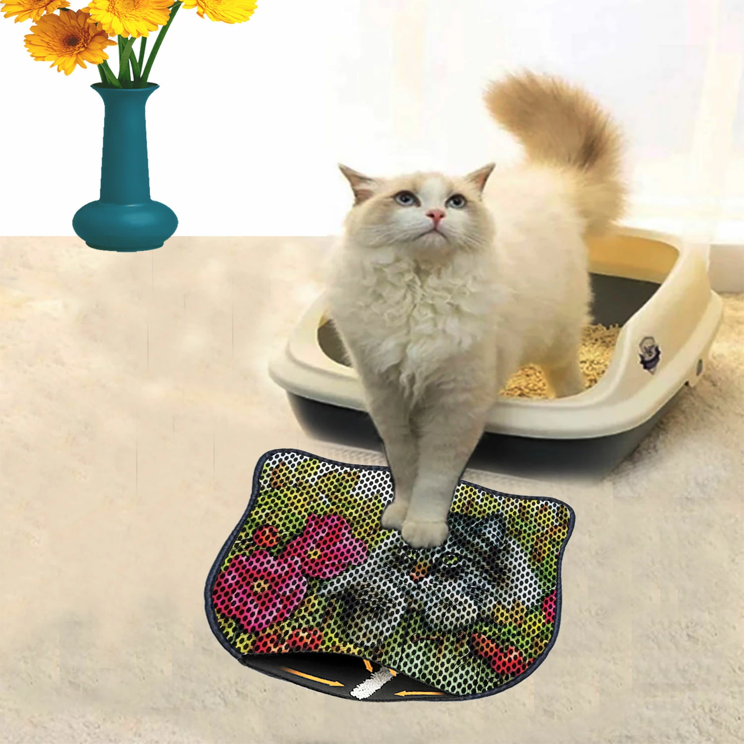 Mata za mačji pesek, večbarvna, Paws & Whiskers, Kdkafa0108, 40x50 cm