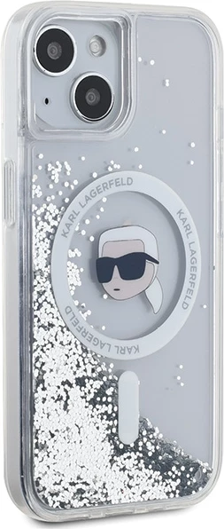 Prozoren ovitek za telefon Liquid Glitter Karl Head MagSafe, Karl Lagerfeld, za iPhone 15/14/13