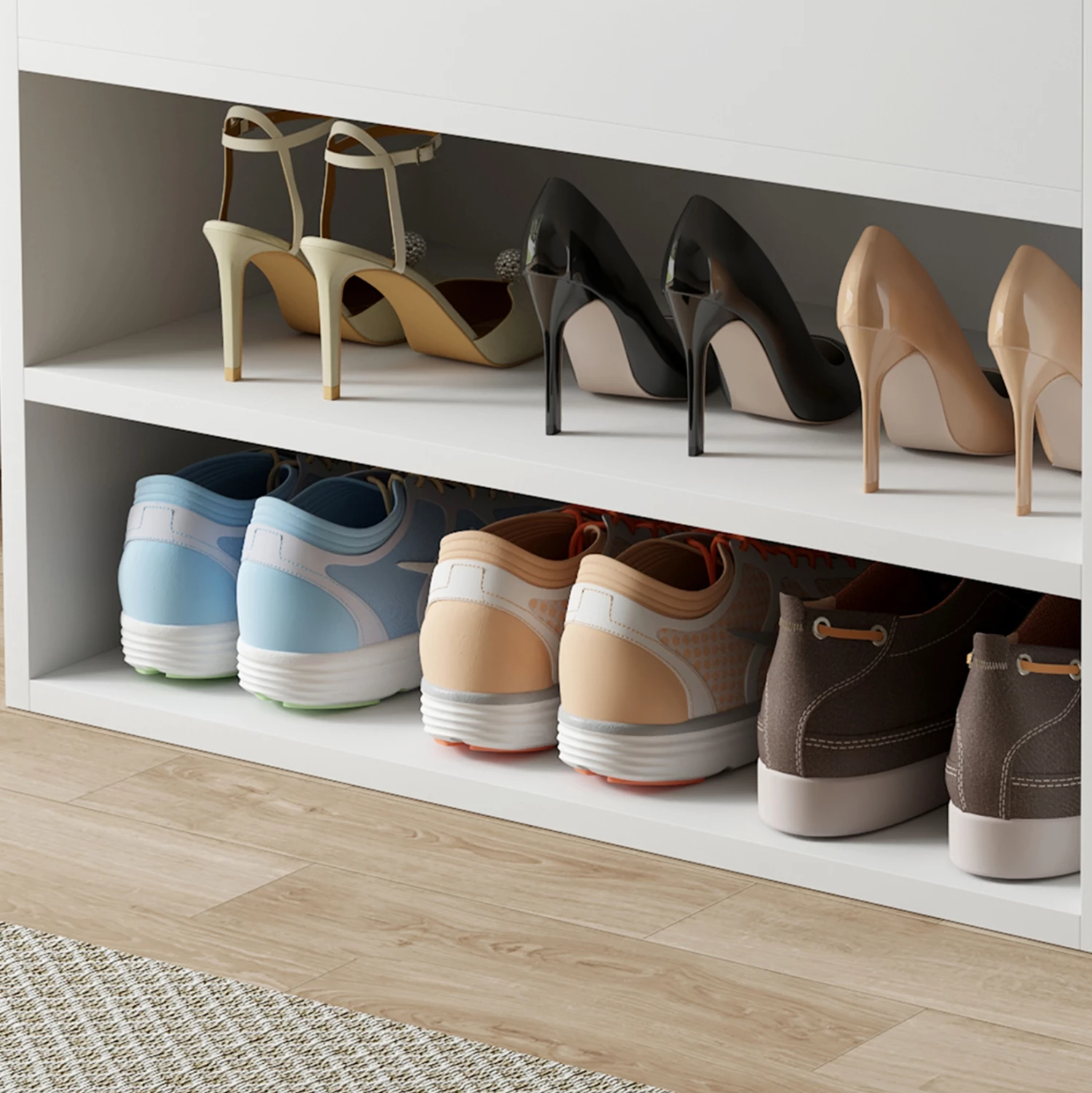 Stojalo za čevlje z sedežem ROMIR FH2477.03 melamin v beli barvi-beli PU sedež 60x30x44Hcm