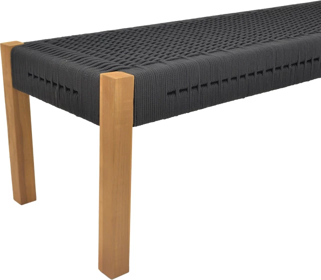 Stol iz teaka s poliestersko vrvjo Uma, črn, 120x45x40 cm