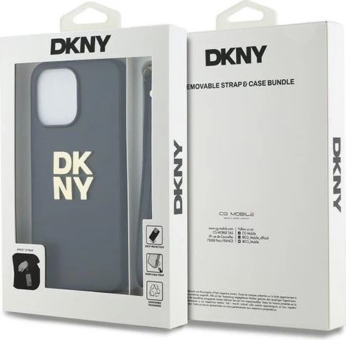 Ovitek za telefon z zapestnim trakom DKNY Stock Logo za iPhone 15 Pro Max, črn