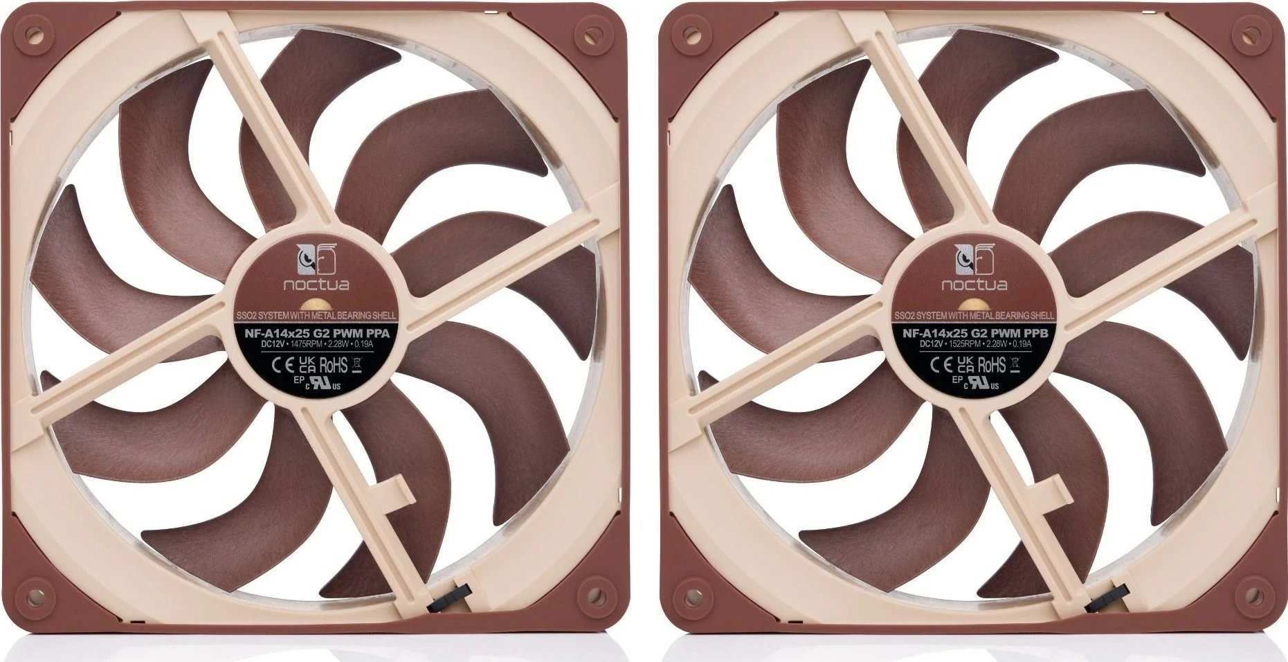 Ventilator za računalnik 140 mm, bronz, set 2 kos Noctua NF-A14x25 G2 PWM Sx2 PP