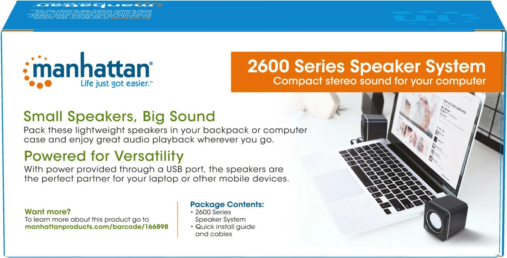 Stereo zvočniki Manhattan 2600 Series, USB, 2x3W, za PC/laptop, črno/sivi
