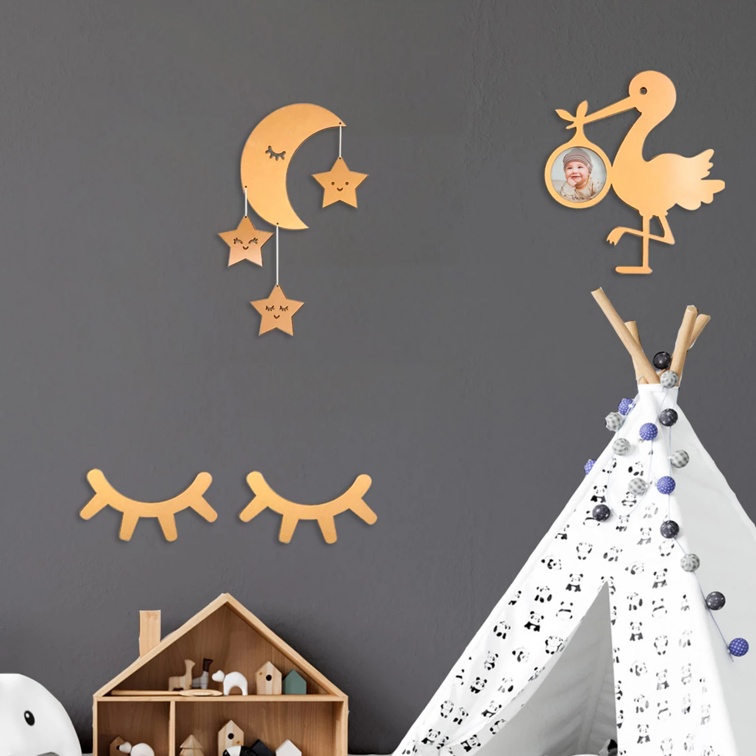 Set otroških dekorativnih stenskih elementov HARSHA les HM9207 50x35 cm