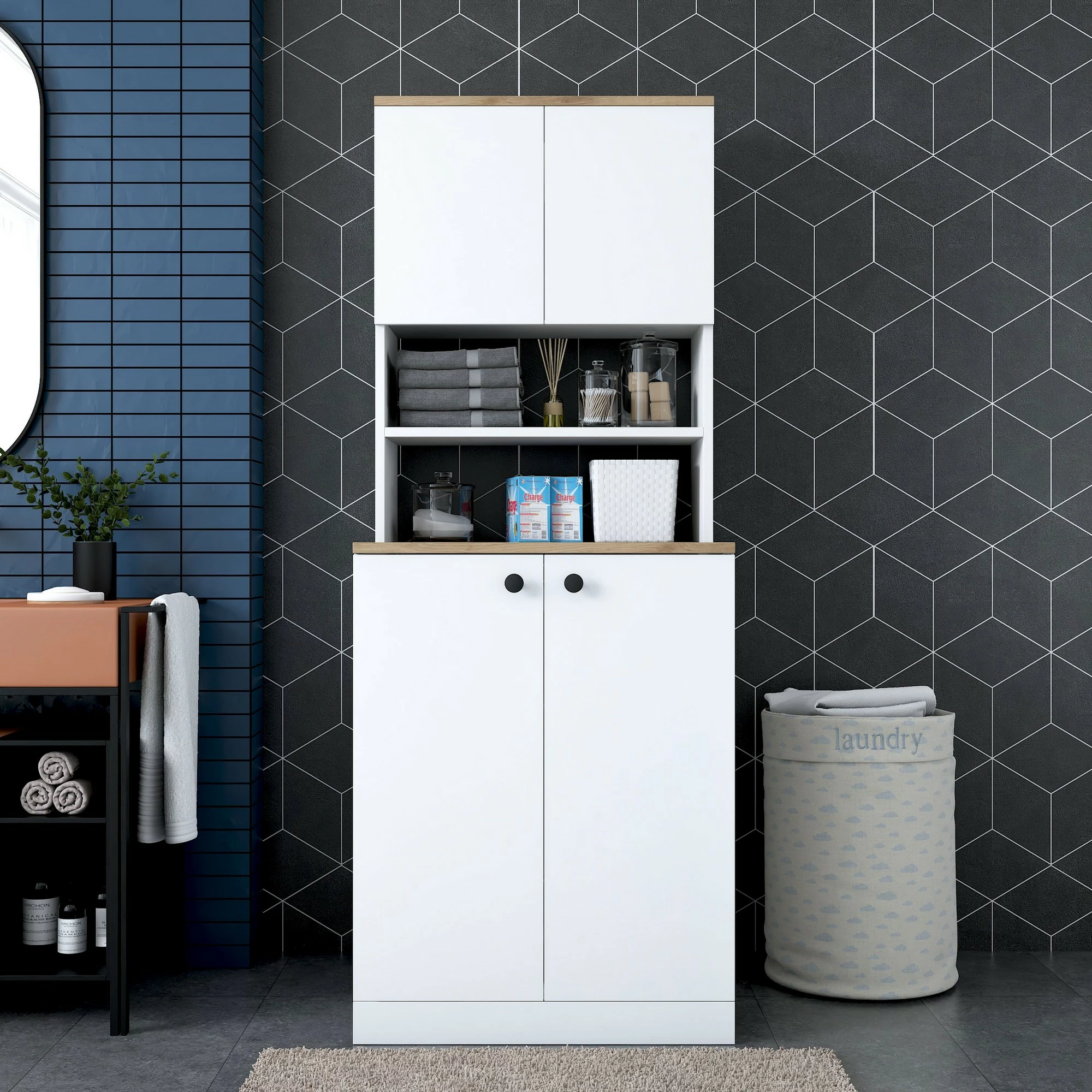 Dnevno-pralni omarica za pralni stroj, Hanah Home KD102-2160, bela in oreh
