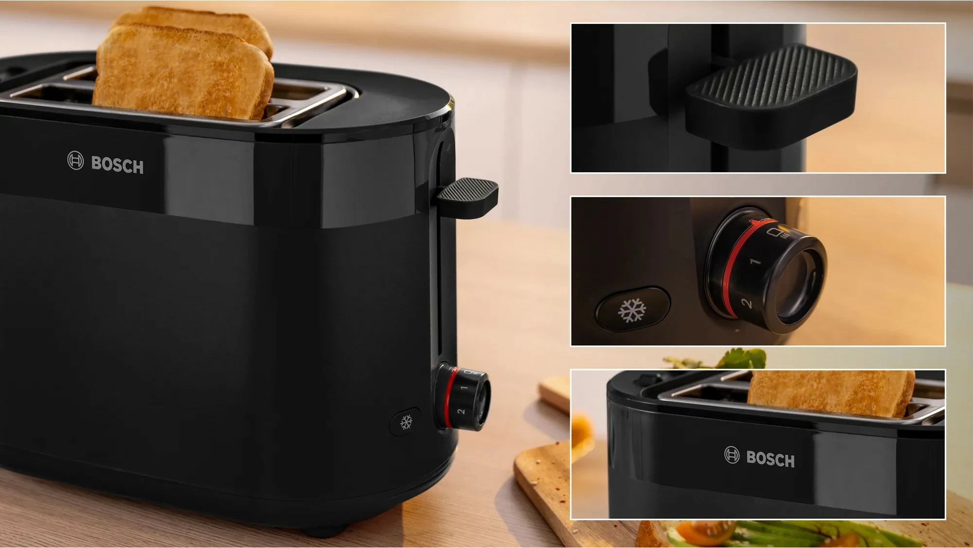 Tost za kruh, 2 rezini, 950 W, črn, Bosch TAT2M123