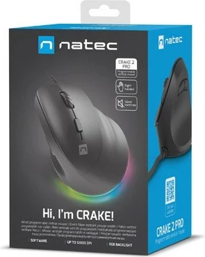 Vertikalna miška Natec Crake 2 Pro, 12800 DPI, 6 gumbov, črna