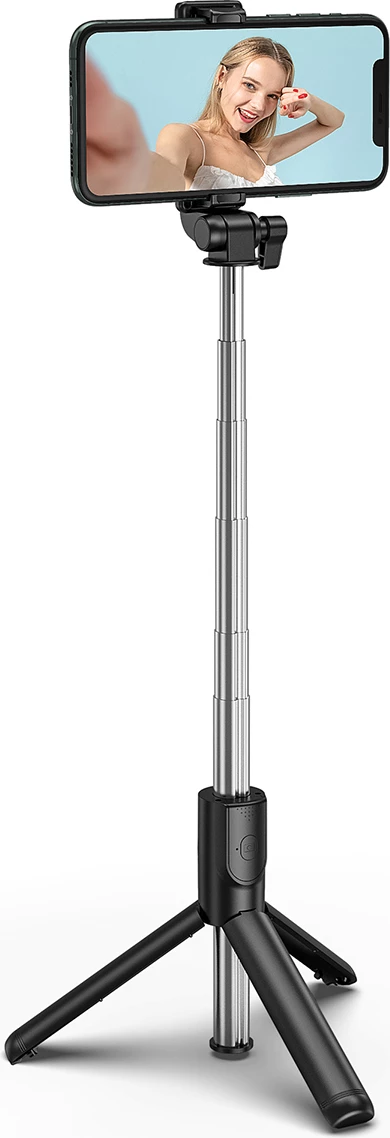 Selfie palica z integralnim stojalom Wozinsky WHS1Y, 1 m, nosilec za telefon, črna