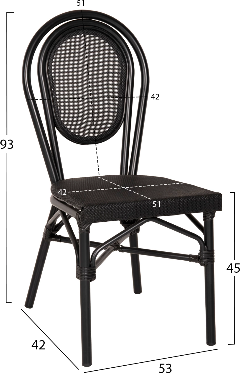 Aluminijasti stol bambus videz črn s tekstilom 45x57x88cm FH5052