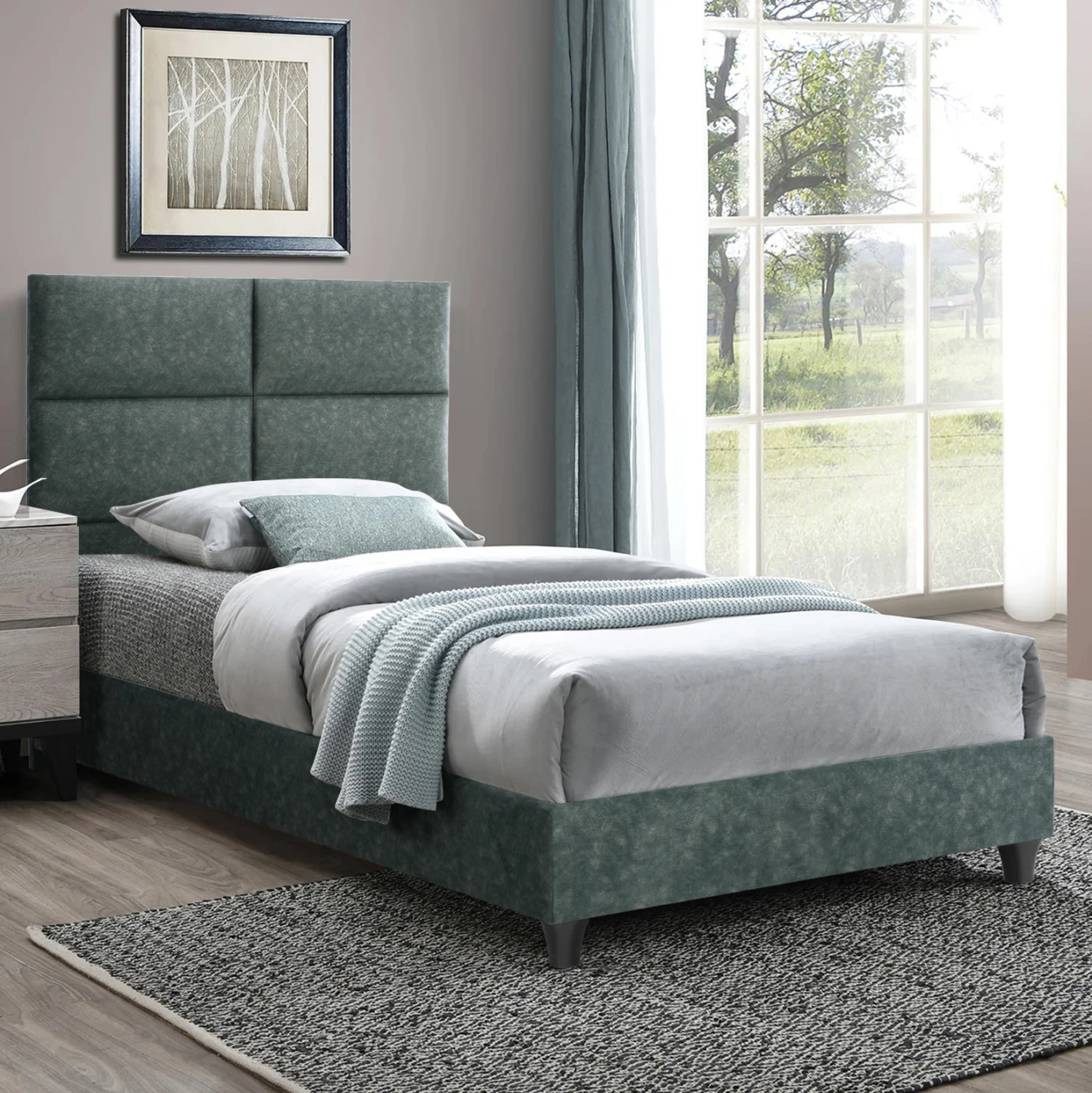 Postelja MILO FH652.27, zelena tkanina tipa NUBUCK, 90x200 cm