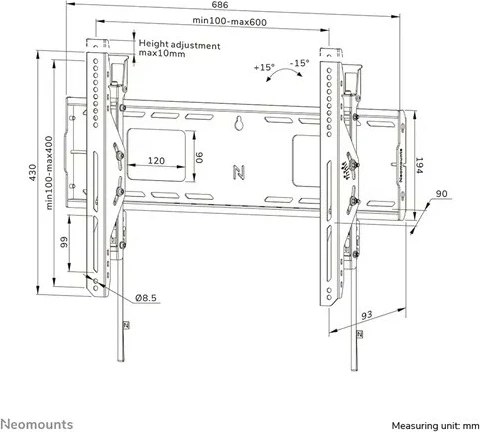 Stenski nosilec za TV Neomounts WL35-750BL16, jeklo, 42–86", 125 kg, črn