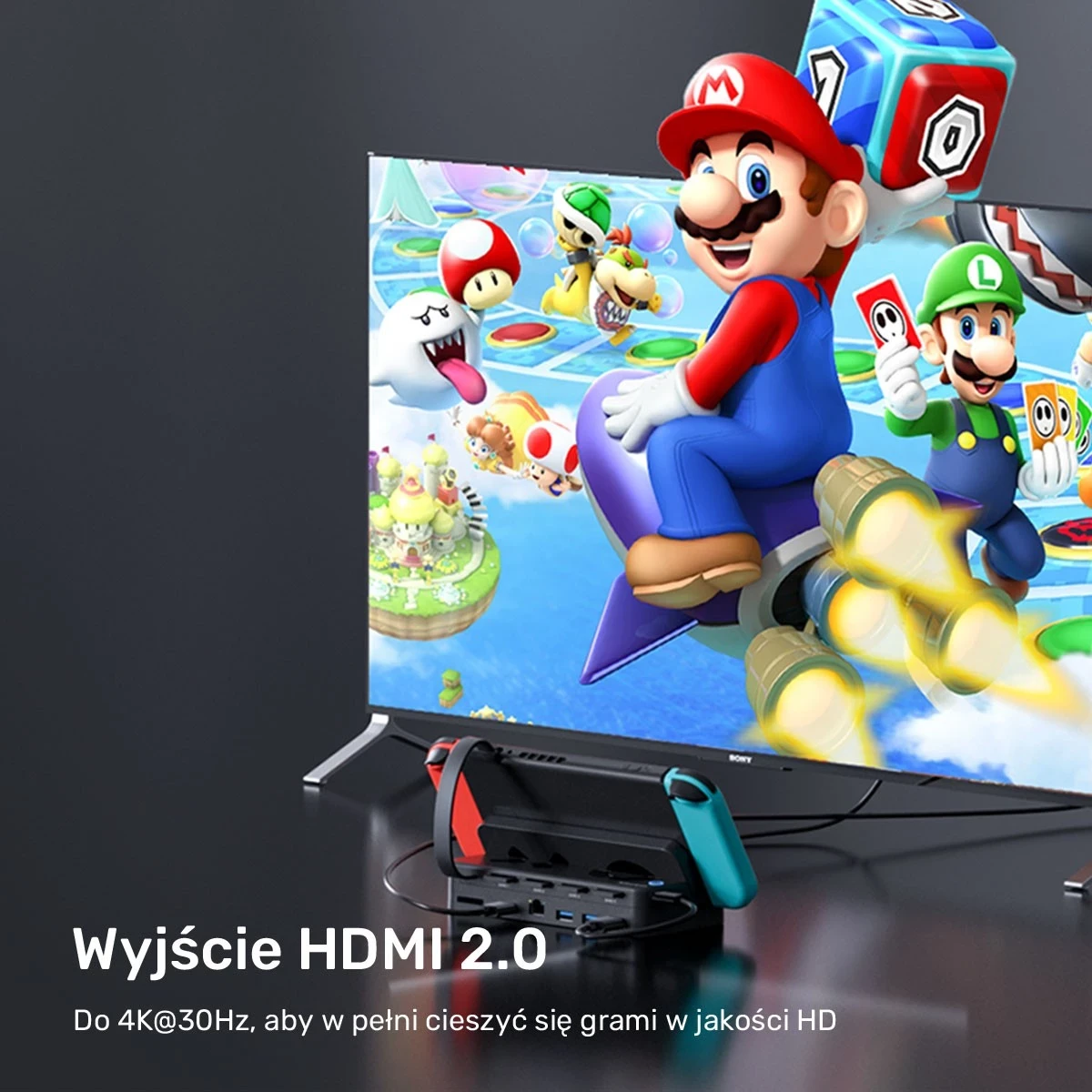 Stojalo za Nintendo Switch Unitek, 100W 4K, črno