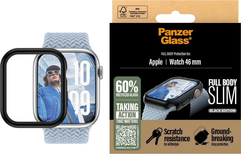 Zaščita zaslona PanzerGlass Snappie Full Body Slim za Apple Watch 10/46 mm, prozorna