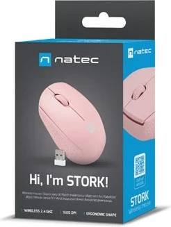 Optični brezžični miš, NATEC STORK, Bluetooth + USB Type-A, 1600 DPI, rožnata