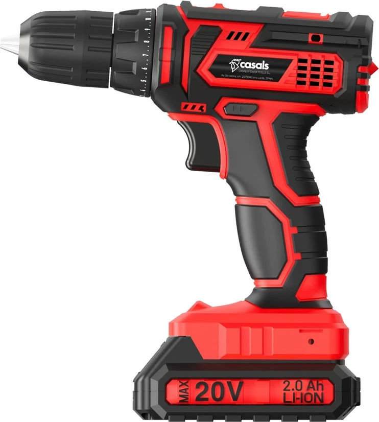 Brezžična vrtalno-vijačnica, Casals CID2051BCA, 20 V, rdeča, z kompletnimi dodatki