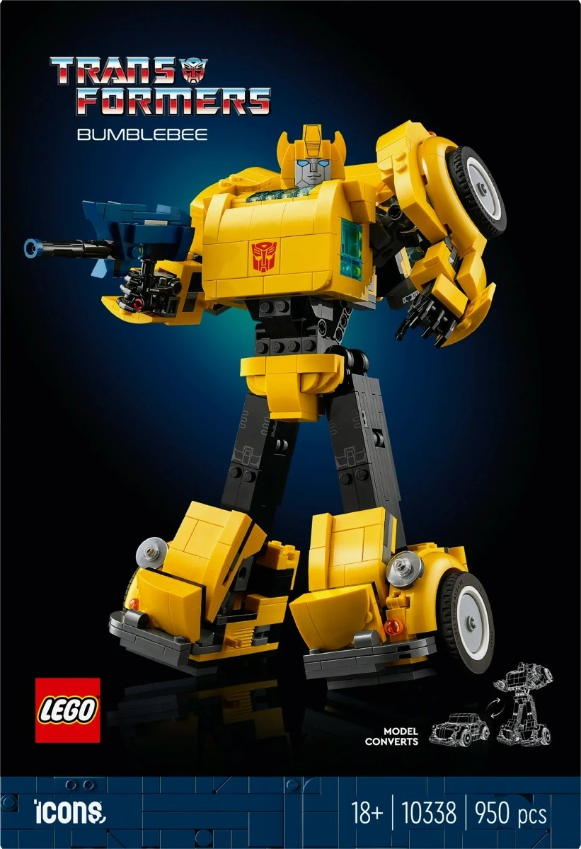 Zbirateljski gradbeni set 950 kosov LEGO Icons Transformers Bumblebee 10338, rumen