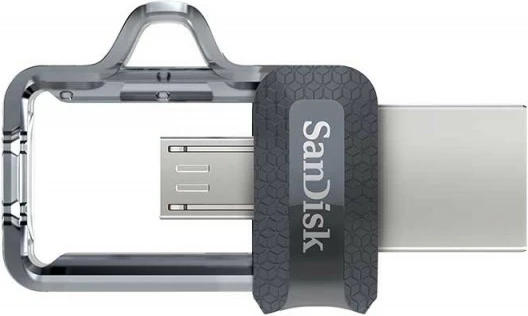 USB ključek SanDisk Ultra Dual Drive m3.0, 256 GB, USB 3.0/microUSB, črno/siv/prosojen
