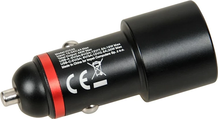 Avtomobilski polnilec 48W USB A+C IBOX C-20, črn