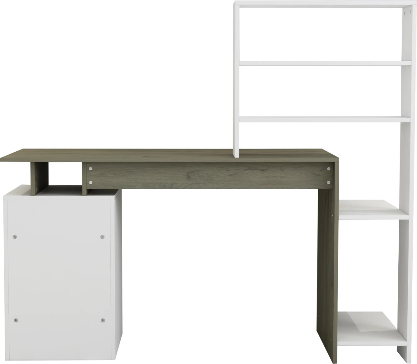 Pisalna miza z knjižno omaro ROCHELL melamin olivno siva bela barva 146,3x55x128,8H cm FH8886.11