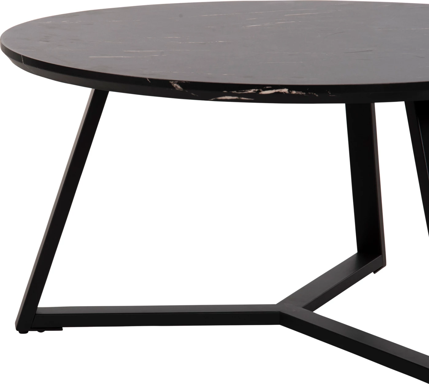 Okrogla klubska miza FH9586.01 iz MDF v črnem marmorju-črna teksturirana kovinska osnova Φ80x42Hcm