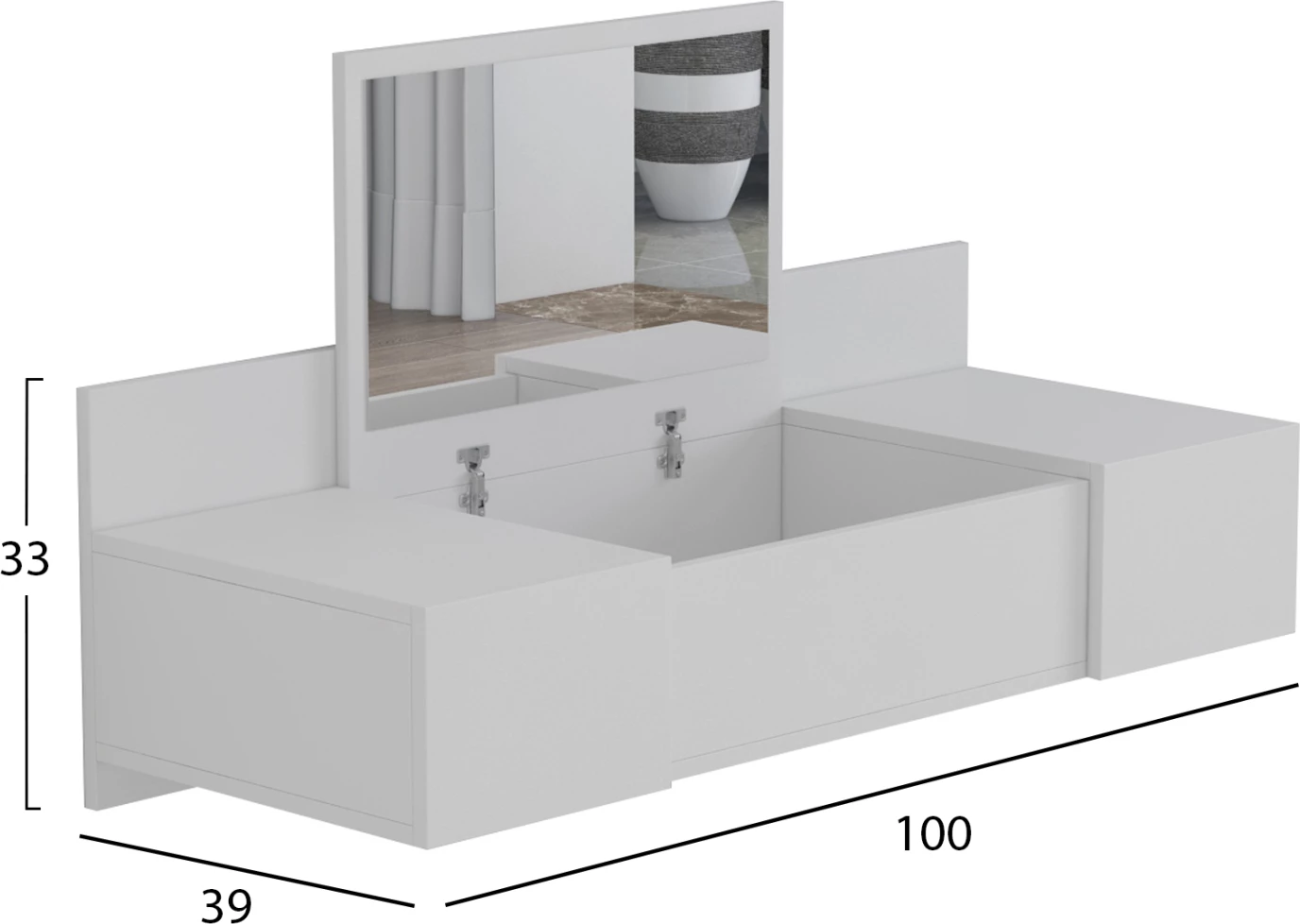 Stenska toaletna miza LINDE FH8960.11 melamin v beli barvi 100x39x33Hcm