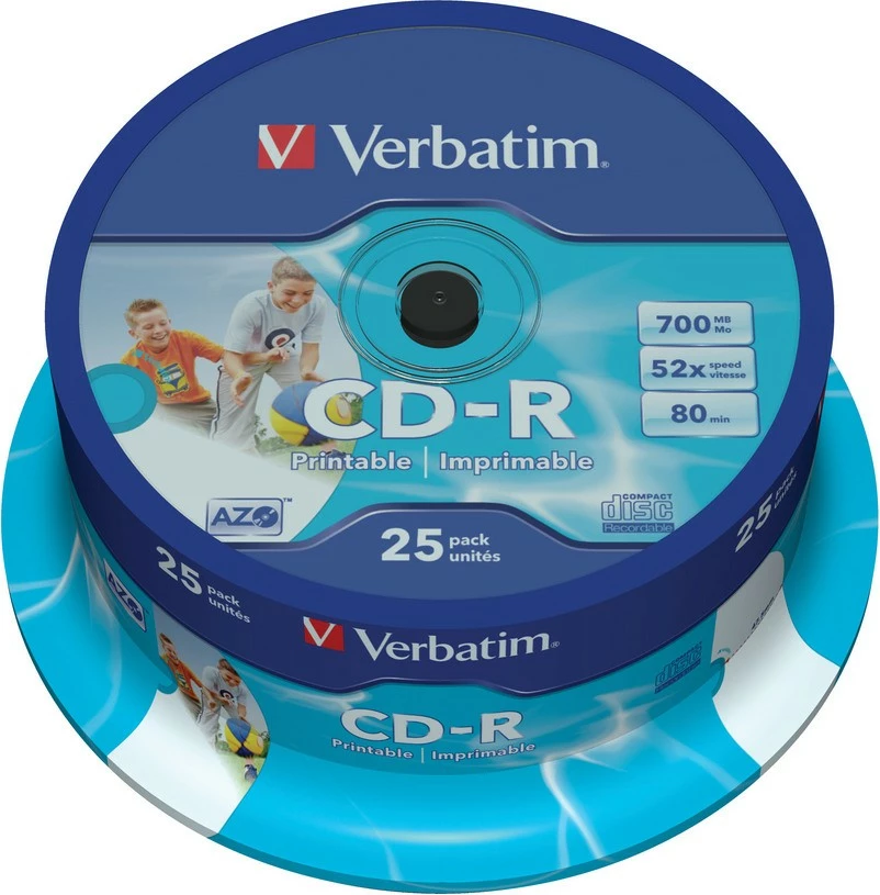 CD-R, 700 MB, 52x, tiskalna površina, 25 kosov, Verbatim 43439