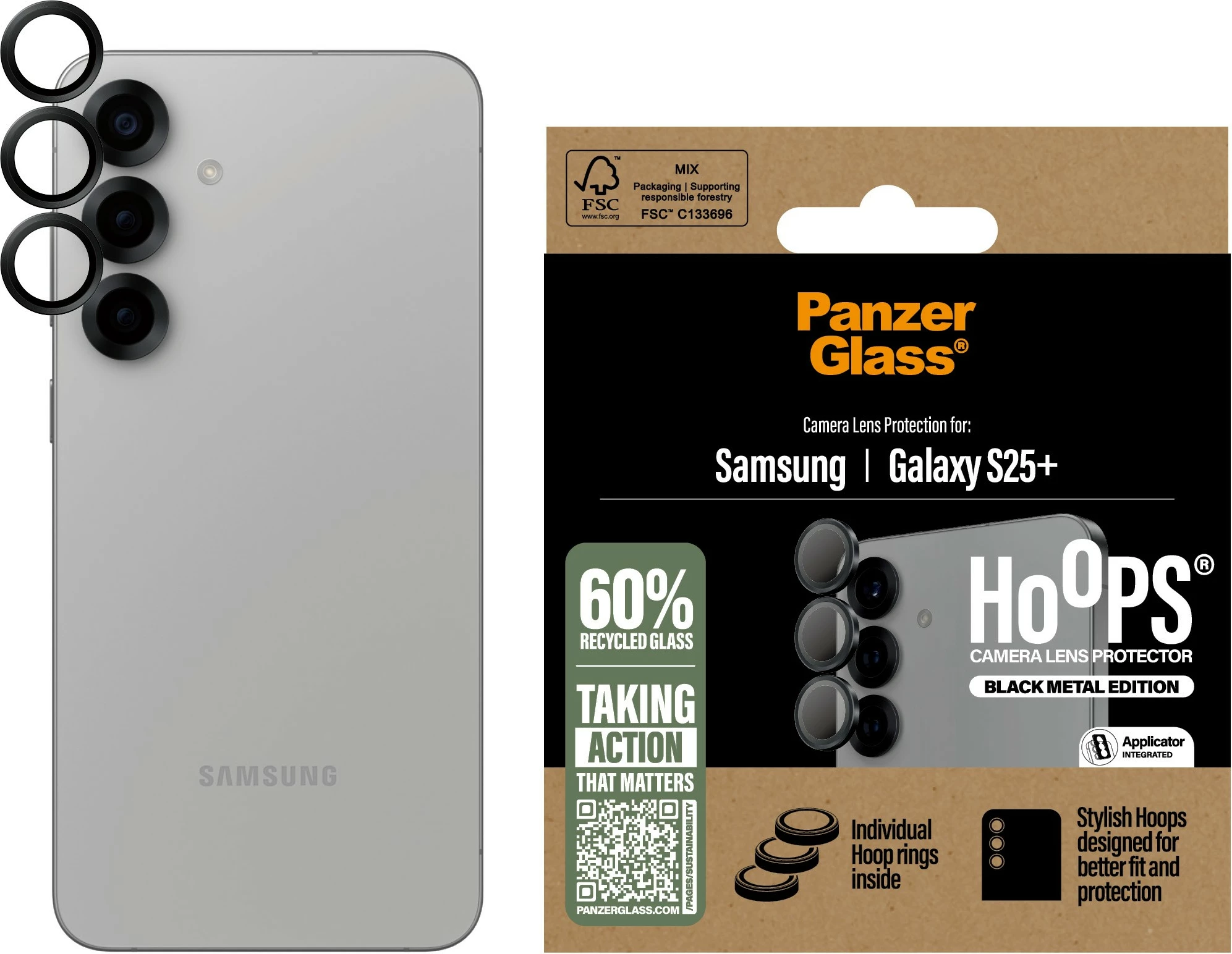 Malo-protektorski pokrov leče PanzerGlass za Samsung Galaxy S25 Plus, črn