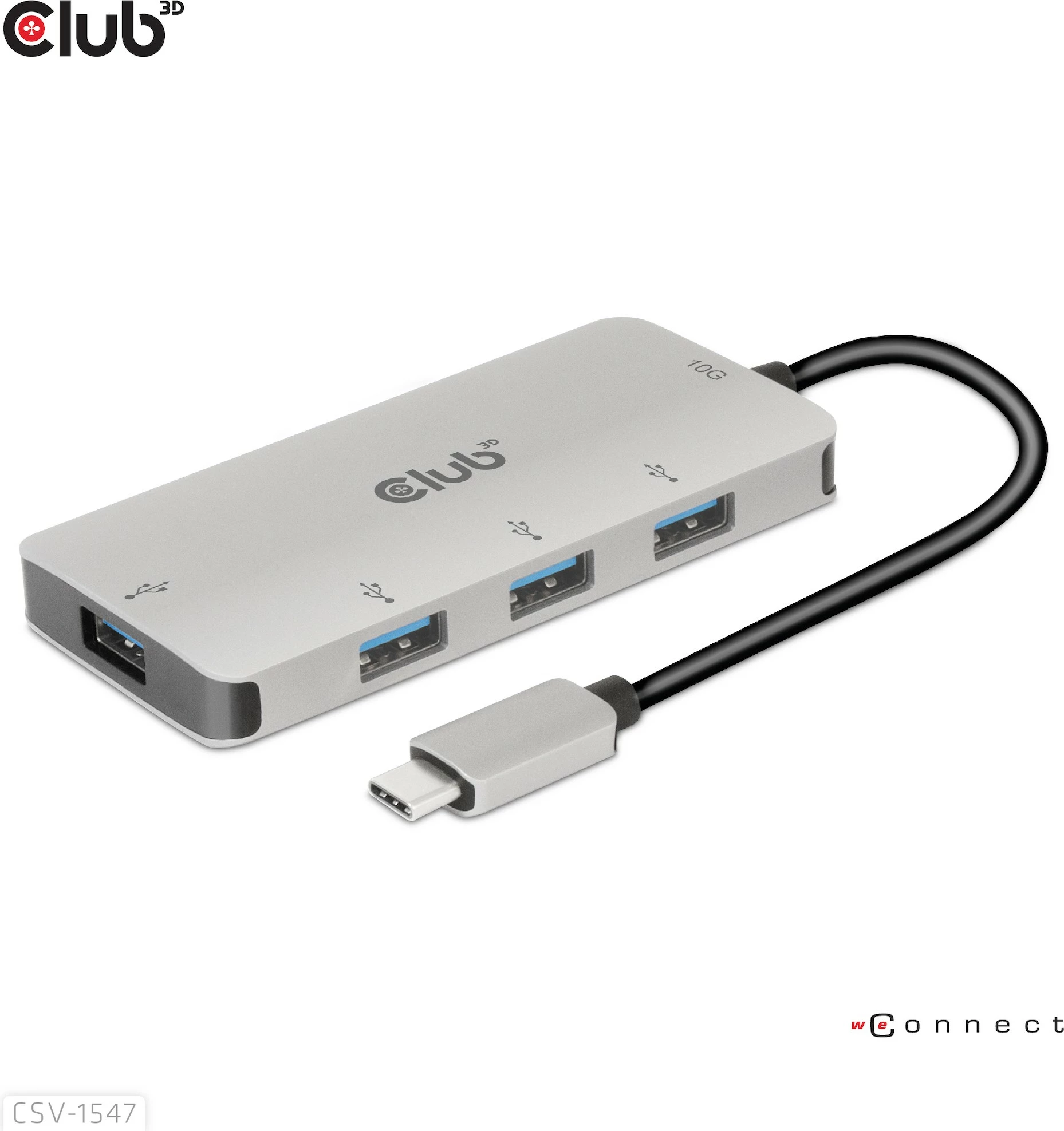 USB razdelilec Club3D CSV-1547, 4x USB 3.1 Type-A, 10Gbps, Type-C, črno/srebrn