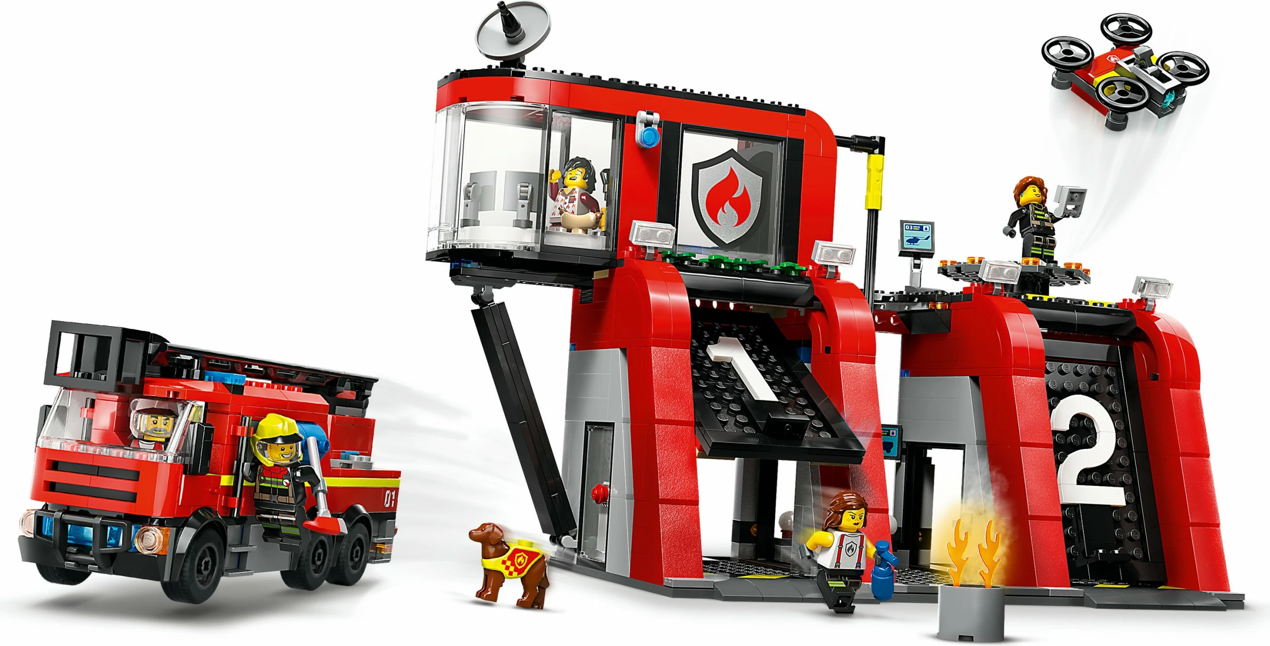 Set za gradnjo gasilske postaje z gasilskim tovornjakom LEGO City 60414, 843 kosov, večbarven