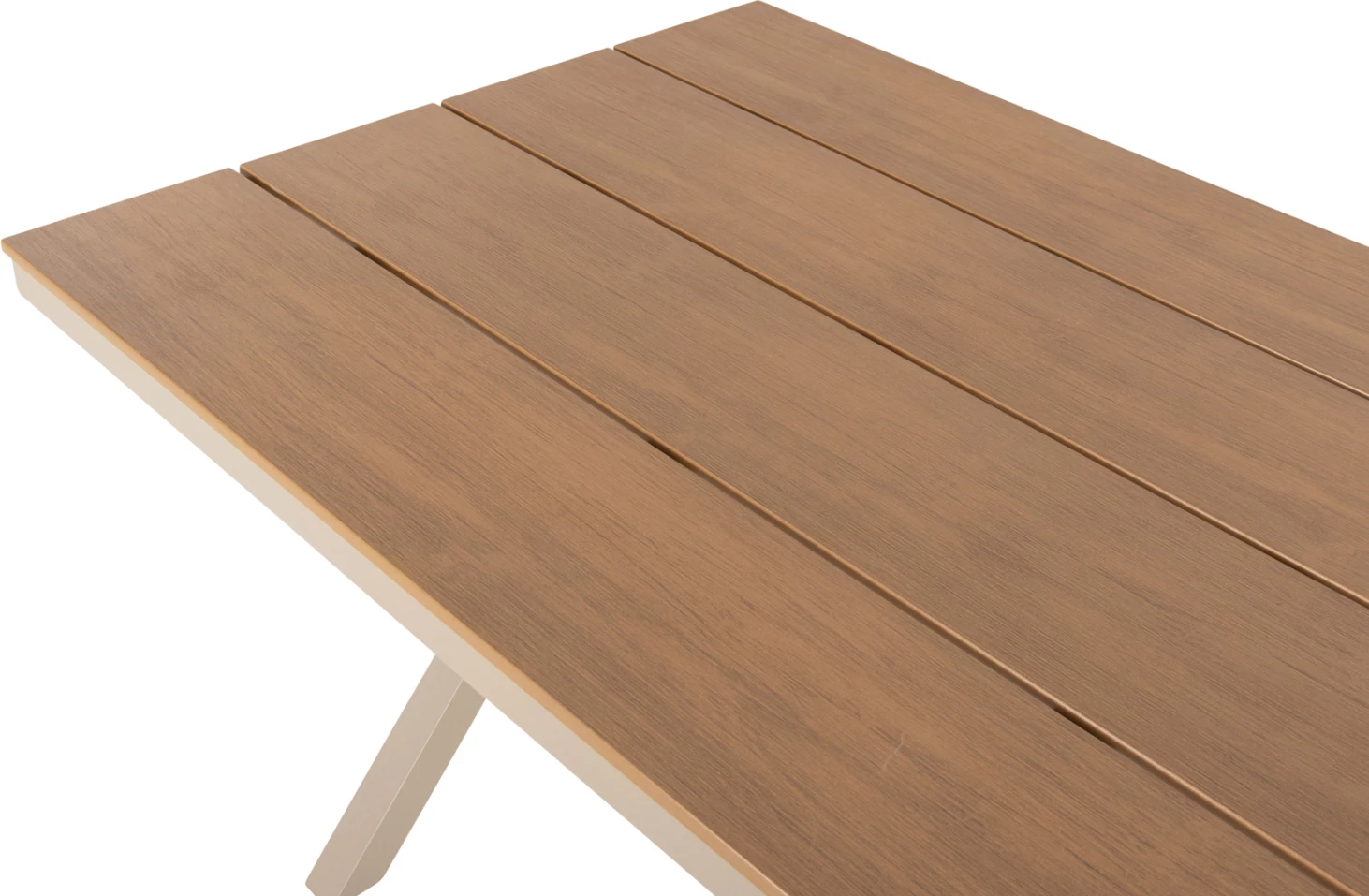 Aluminijasta pravokotna miza TAWNEE FH6037.04 barva šampanjca-poliles v naravni barvi lesa 150x89,5x73H