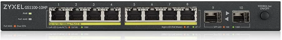 Stikalo Zyxel GS1100-10HP v2, Gigabit Ethernet, PoE, črno