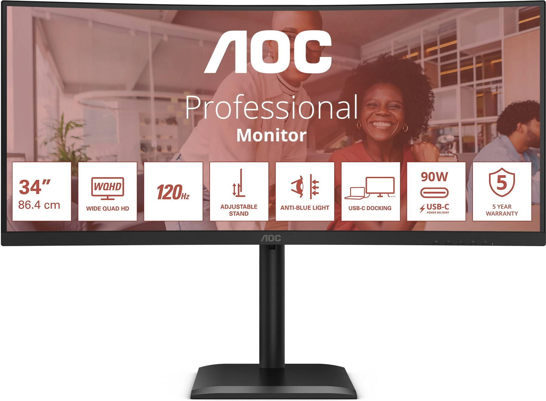Zakrivljen 34-palčni monitor (86,4 cm), WQHD, 120 Hz, USB-C, črn AOC CU34E4CV